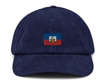 Embroidered Haitian Flag Corduroy Hat - Haiti Country Gift