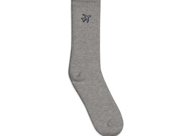 Airplane Embroidered Socks, Premium Embroidered Socks, Long Socks Gift - Multiple Colors
