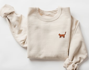 Orange Cat Embroidered Sweatshirt – Tabby Crewneck, Custom Handmade Unisex Sweater, Cute Cat Lover Gift, Multiple Color Options