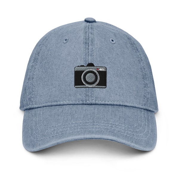 Camera Denim Hat, Premium Embroidered Denim Cap, Hat Embroidery Gift - Multiple Colors
