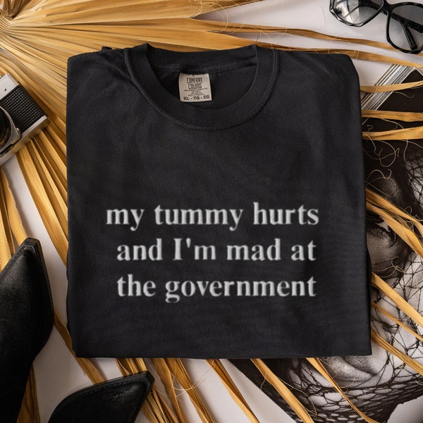 My Tummy Hurts and I'm Mad at the Government T-Shirt, Custom Embroidered Tummy Hurts Comfrot Colors Tee