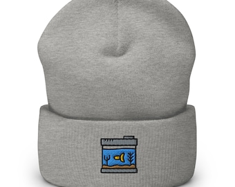 Berretto ricamato con pesci rossi e acquario: cappello invernale unisex lavorato a maglia