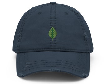 Leaf Embroidered Distressed Dad Hat, Frayed Cap Gift