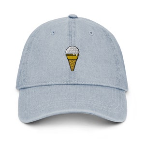Ice Cream Cone Denim Hat, Premium Embroidered Denim Cap, Hat Embroidery Gift - Multiple Colors