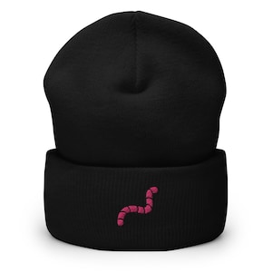 Embroidered Worm Beanie: Knit Cuffed Unisex Winter Hat