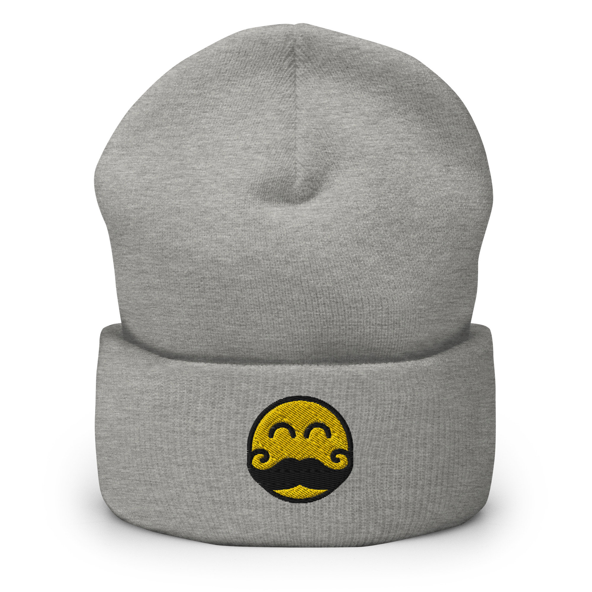 Happy Mustache Emoji Embroidered Beanie 