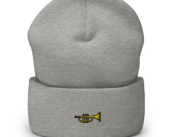 Berretto ricamato a forma di tromba, berretto invernale unisex per adulti, lavorato a maglia con risvolto, fatto a mano, regalo