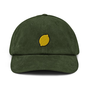 Lemon Embroidered Corduroy Dad Hat, Handmade Corduroy Baseball Cap Gift - Multiple Colors