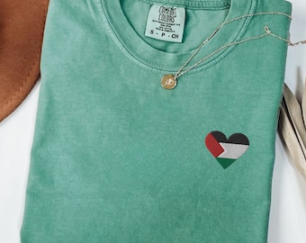 Palestine Flag Embroidered Shirt, Free Gaza T-Shirt, Pro Palestine Unisex Tee, Solidarity Middle East Freedom Top
