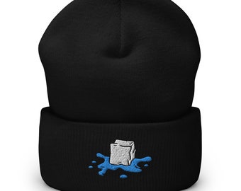 Embroidered Melting Ice Cube Beanie: Unisex Knit Winter Hat