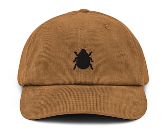 Beatle Corduroy Hat, Handmade Embroidered Corduroy Dad Cap - Multiple Colors