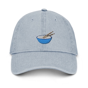 Rice Bowl Denim Hat, Premium Embroidered Denim Cap, Hat Embroidery Gift - Multiple Colors