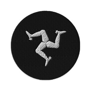 Isle of Man Embroidered Patch, 3&quot; Isle of Man Flag Patch, Circular Isle of Man Patch Embroidery, Iron on/Sew on Patch Embroidery