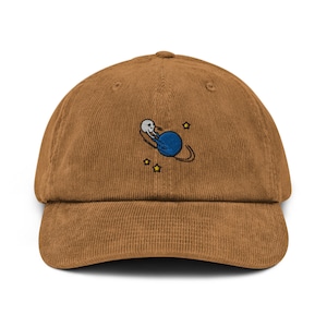 Planets Orbit Corduroy Hat, Handmade Embroidered Corduroy Dad Cap - Multiple Colors