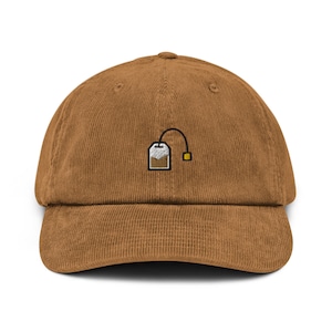Teabag Cord Hut, handgefertigte bestickte Cord Dad Cap - mehrere Farben