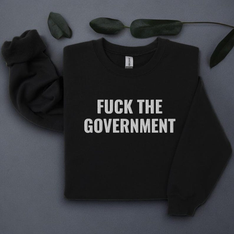 Embroidered Fuck The Government, Mad at the Government,Sweatshirt, Funny Crewneck Sweater Gift for Her, Him image 1