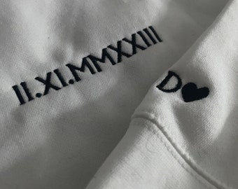 Custom Embroidered Roman Numeral Hoodie, Personalized Anniversary Gift