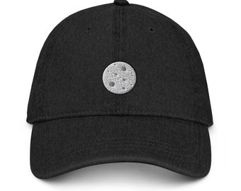 Moon Embroidered Denim Hat, Premium Cotton Cap