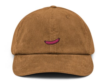 Sausage Corduroy Hat, Handmade Embroidered Corduroy Dad Cap - Multiple Colors