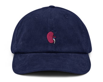 Kidney Corduroy Hat | Handmade Embroidered Kidney Organ | Unique Surgeon Gift | Medical Themed Accessories