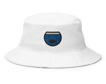Embroidered Fish Bowl Bucket Hat: Unisex Cotton Sun Hat