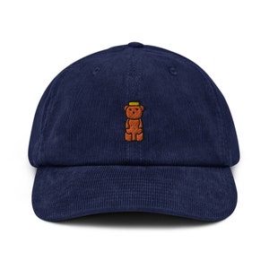 Honey Bear Corduroy Hat, Handmade Embroidered Corduroy Dad Cap - Multiple Colors