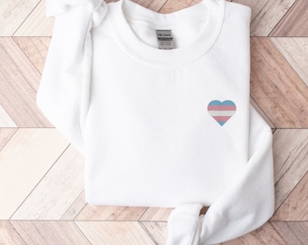 Trans Pride Flag Heart Embroidered Sweatshirt