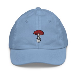 Mushroom Youth Baseball Cap, Handmade Kids Hat, Embroidered Childrens Hat Gift - Multiple Colors