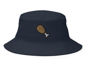 Embroidered Drumstick Bucket Hat: Unisex Cotton Twill Sun Hat
