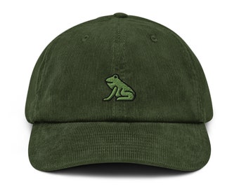 Frog Corduroy Hat, Handmade Embroidered Corduroy Dad Cap - Multiple Colors
