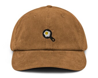 Fried Egg Corduroy Hat, Handmade Embroidered Corduroy Dad Cap - Multiple Colors