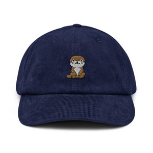 Cute Sea Otter Lover Corduroy Hat, Handmade Embroidered Corduroy Dad Cap - Multiple Colors