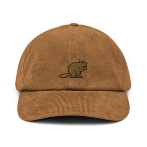 Beaver Corduroy Hat, Handmade Embroidered Corduroy Dad Cap - Multiple Colors
