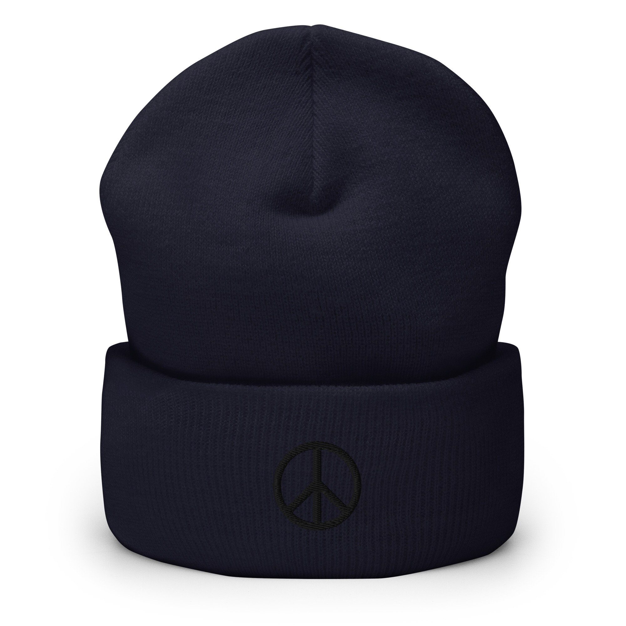 帽子 Peace Embroiderd Beanie Peace Sign Beanie - Embroidered Beanie Hat With a Peace Sign - a