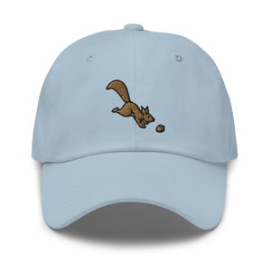 Squirrel Dad Hat, Embroidered Unisex Hat, Handmade Dad Cap, Adjustable Baseball Cap Gift - Multiple Colors