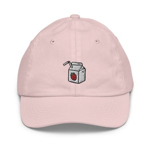 Strawberry Milk-honkbalpet voor jongeren, handgemaakte kinderhoed, geborduurde kinderhoed cadeau - meerdere kleuren