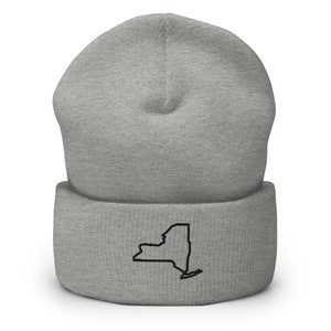 Bonnet brodé avec carte de l'État de New York, bonnet d'hiver adulte ample unisexe en tricot à revers fait main cadeau