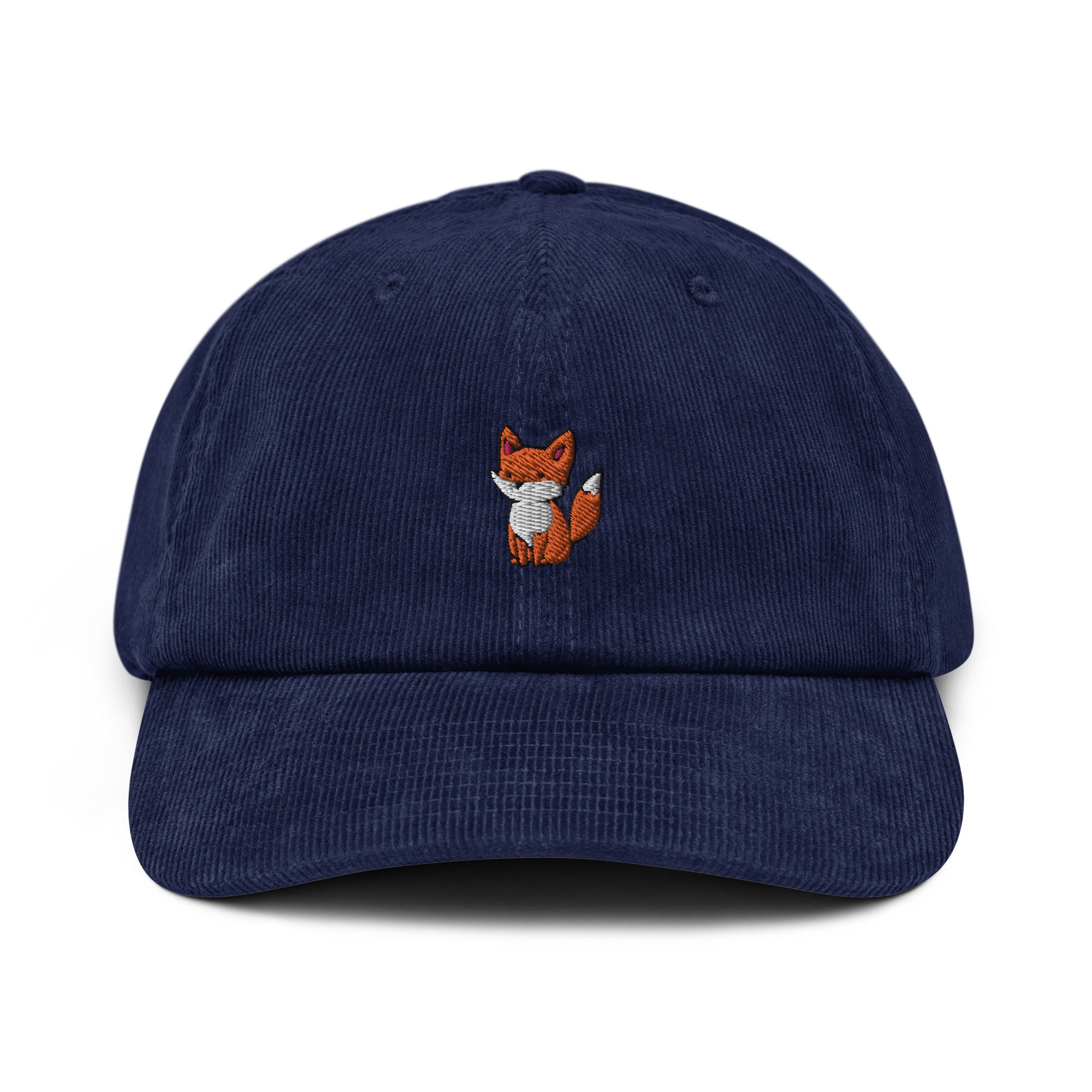Fox Corduroy Hat, Handmade Embroidered Fox, Fox Embroidery, Fox Cap Gift, Cute Fox Embroidered Hat