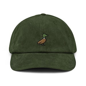 Mallard Duck Corduroy Hat, Handmade Embroidered Corduroy Dad Cap - Multiple Colors