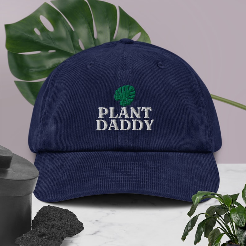 Plant Daddy Corduroy Dad Hat, Plant Lover Gift, Monstera Dad Hat Gift, Plant Daddy Handmade Embroidered Corduroy Dad Hat Multiple Colors Oxford Navy