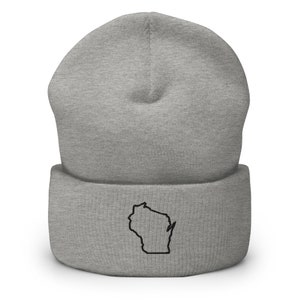 Wisconsin State Map Bestickte Mütze, Handgefertigte Cuffed Knit Unisex Slouchy Erwachsene Wintermütze Mütze Geschenk
