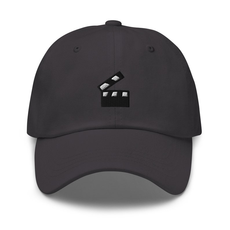 Clapper Board Embroidered Dad Hat, Embroidered Unisex Hat, Dad Cap, Adjustable Baseball Cap Gift for Him Dark Grey