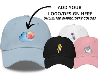 Custom Full Color Embroidered Logo Dad Hat, Adjustable Custom Dad Hat, Embroidery With Your Own Text or Design, Baseball Cap