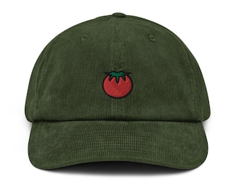 Tomato Corduroy Hat, Handmade Embroidered Corduroy Dad Cap - Multiple Colors