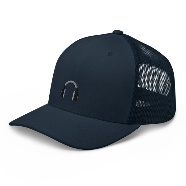 Dj Headphones Embroidered Trucker Hat, Mesh Cap Gift