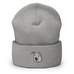 Czapka z haftem Strawberry Milk, ręcznie robiona, dzianinowa, unisex, luźna, dla dorosłych, zimowa czapka na prezent
