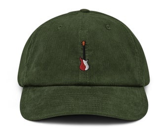 Gorra de pana con diseño de guitarra eléctrica, bordada a mano, varios colores