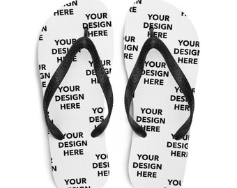 Custom Flip-Flops, Customized Flip-Flops, Your Design Text or Logo All Over Print, Personalized Sandals, Custom Design Beach Wear