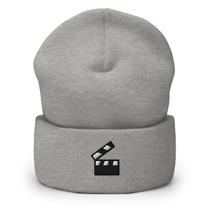 Hollywood Director Actor Film Major Filmmaker Clapper Embroidered Beanie, Handmade Cuffed Knit Unisex Slouchy Adult Winter Hat Cap Gift