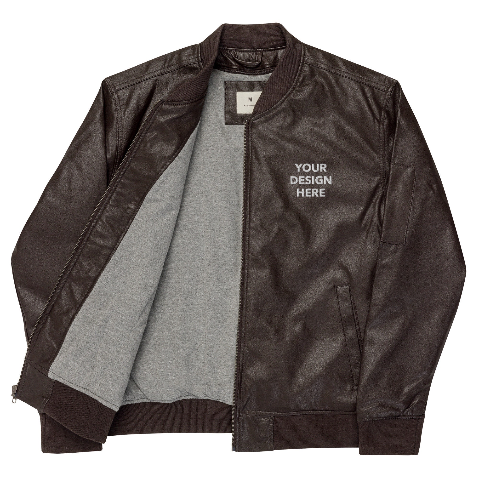 Men's Embroidered Bomber Moto Leather Jacket